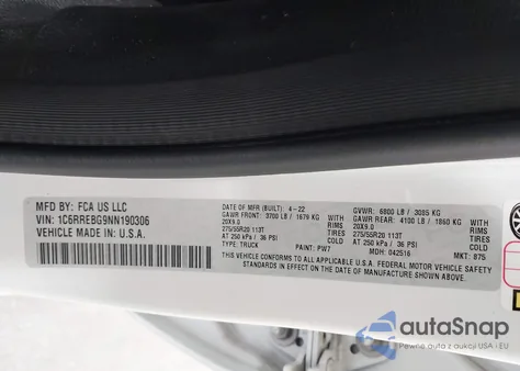 2022 Ram 1500 Big Horn 4X2 6'4 Box from USA, damaged, VIN 1C6RREBG9NN190306